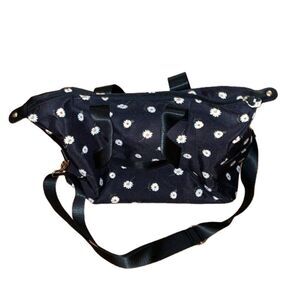 Alice + Olivia Black Fabfitfun Daisy Print Duffle Bag Weekender Travel Overnight